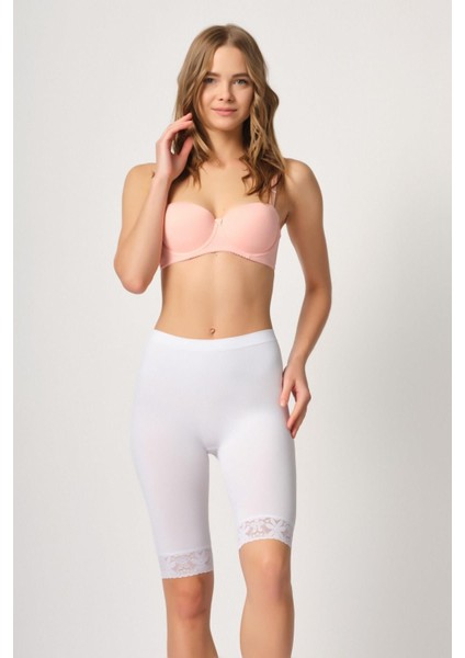 Modlive Beyaz Mı Emay 3004 Soft Uzun Paça Dantel Boxer