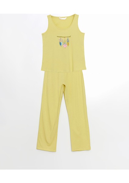 Yeni Sezon U Yaka Baskili Kadin Pijama Takimi - S5EP78Z8