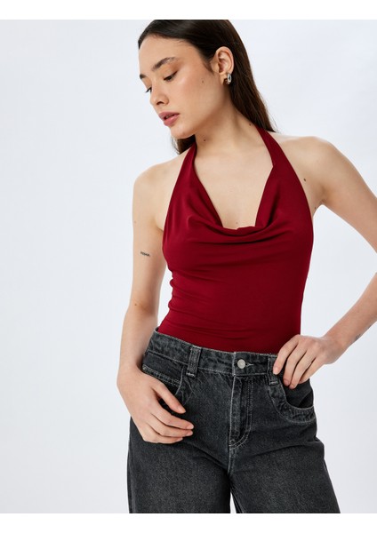 Yeni Sezon Degaje Yaka Kolsuz Slim Fit Bluz