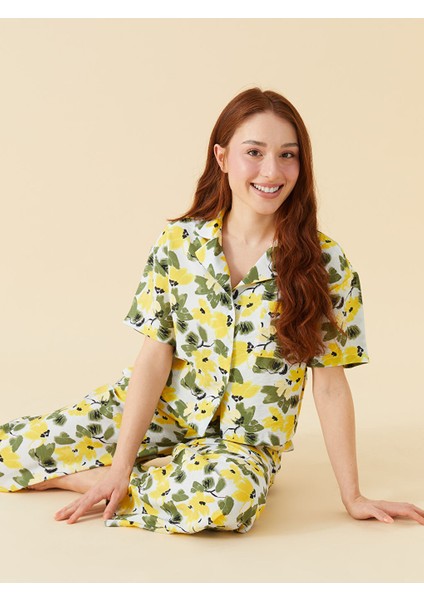 Yeni Sezon Petite Gomlek Yaka Cicekli Kadin Pijama Takimi - S59593Z8