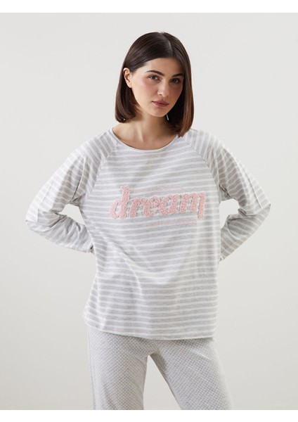 Yeni Sezon Bisiklet Yaka Cizgili Kadin Pijama Takimi - S57019Z8