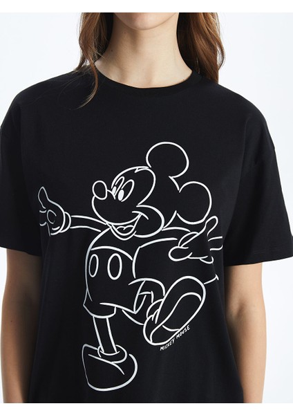 Yeni Sezon Bisiklet Yaka Mickey Mouse Baskili Kadin Tisort - S5GV73Z8 modelleri