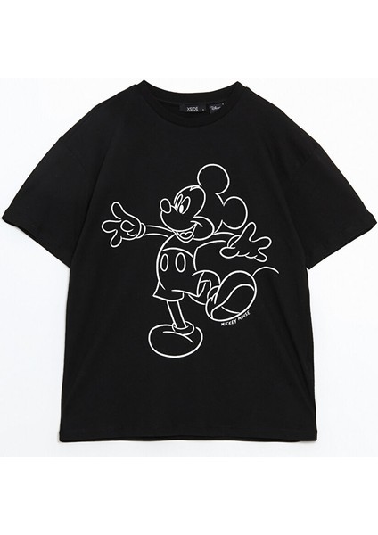 Yeni Sezon Bisiklet Yaka Mickey Mouse Baskili Kadin Tisort - S5GV73Z8 indirimleri