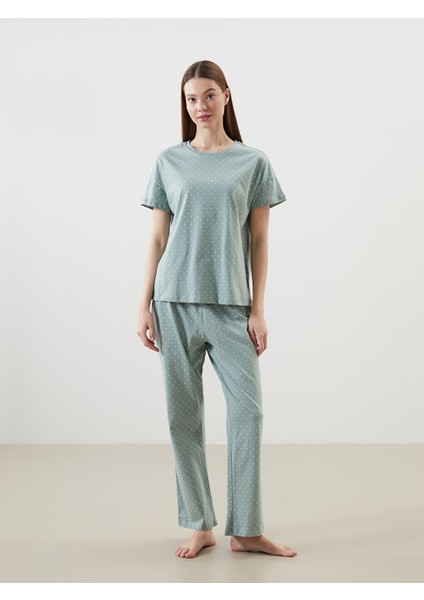 Yeni Sezon Bisiklet Yaka Puantiyeli Kadin Pijama Takimi - S5MY64Z8