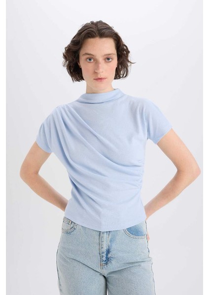 Yeni Sezon Slim Fit Dar Kesim Bisiklet Yaka Basic Düz Ribana Kısa Kollu Tişört modelleri