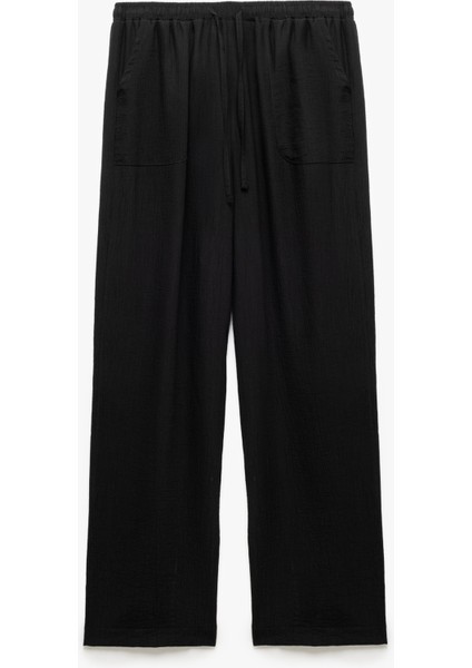 Yeni Sezon Beli Bağcıklı Geniş Paça Cepli Viskon Karışımlı Pantolon modelleri