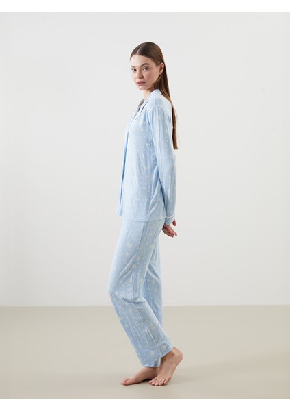 Yeni Sezon Gomlek Yaka Desenli Kadin Pijama Takimi - S5DA88Z8