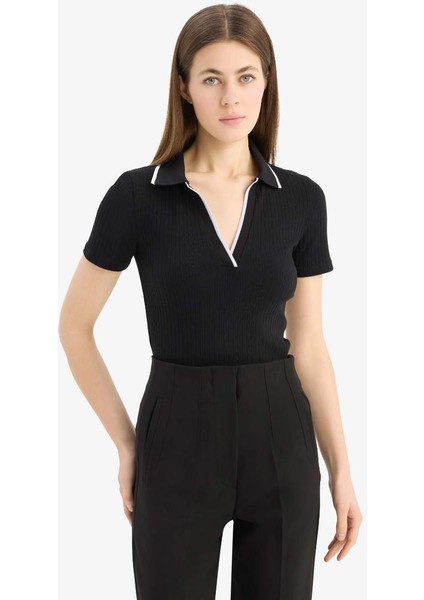 Yeni Sezon Slim Fit Dar Kesim Fitilli Kaşkorse Kısa Kollu Polo Tişört modelleri