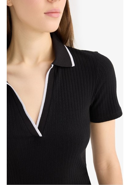 Yeni Sezon Slim Fit Dar Kesim Fitilli Kaşkorse Kısa Kollu Polo Tişört indirimleri