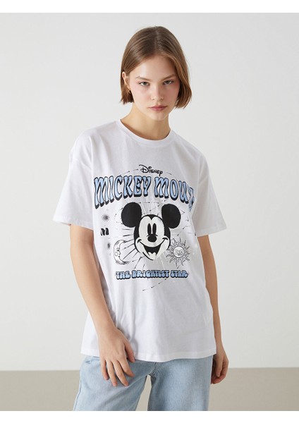 Yeni Sezon Bisiklet Yaka Mickey Mouse Baskili Kadin Tisort - S5GY08Z8