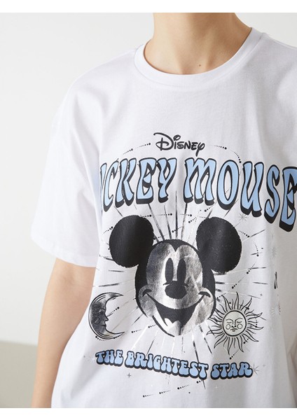 Yeni Sezon Bisiklet Yaka Mickey Mouse Baskili Kadin Tisort - S5GY08Z8 modelleri
