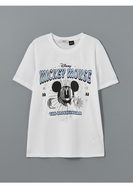 Yeni Sezon Bisiklet Yaka Mickey Mouse Baskili Kadin Tisort - S5GY08Z8 indirimleri