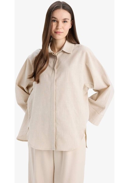 Yeni Sezon relax Fit Keten Karışımlı Uzun Kollu Gömlek Tunik modelleri