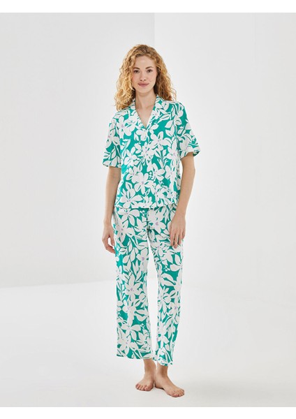 Yeni Sezon Gomlek Yaka Cicekli Kadin Pijama Takimi - S59605Z8