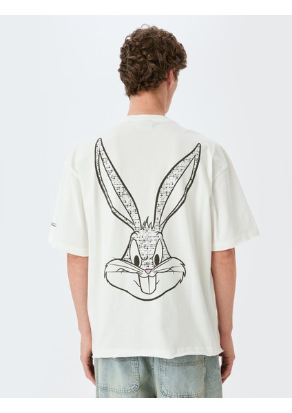 Yeni Sezon Bisiklet Yaka Kısa Kollu Pamuklu Oversize Lisanslı Bugs Bunny Tişört fırsatları