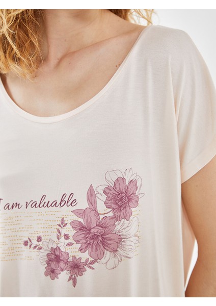 Yeni Sezon Bisiklet Yaka Cicekli Kadin Pijama Takimi - S53526Z8