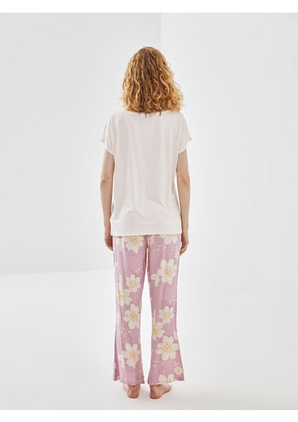 Yeni Sezon Bisiklet Yaka Cicekli Kadin Pijama Takimi - S53526Z8