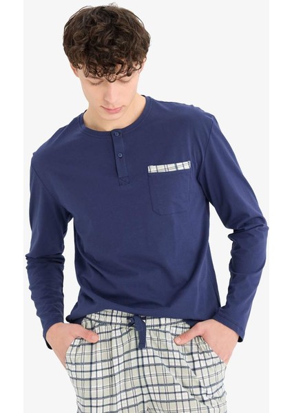 Yeni Sezon Regular Fit Pijama Takımı Uzun Kollu Üst Kareli Uzun Alt
