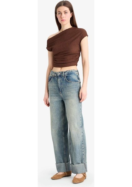 Yeni Sezon Slim Fit Dar Kesim Tek Omuzlu Bürümcük Kısa Kollu Tişört fiyatları