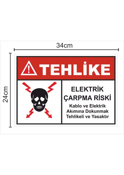 Tehlike Elektrik Çarpma Riski - Uyarı Tabela Levhası 24X34 cm Polikarbon fiyatları