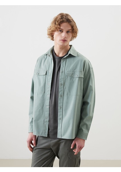 Yeni Sezon Rahat Kalip Uzun Kollu Gabardin Erkek Gomlek Ceket - S51849Z8