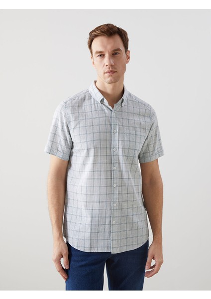 Yeni Sezon Regular Fit Kisa Kollu Ekose Poplin Erkek Gomlek - S5FF90Z8