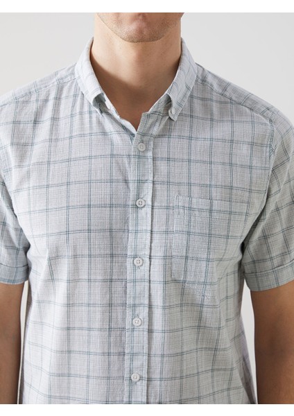 Yeni Sezon Regular Fit Kisa Kollu Ekose Poplin Erkek Gomlek - S5FF90Z8