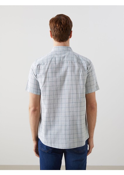 Yeni Sezon Regular Fit Kisa Kollu Ekose Poplin Erkek Gomlek - S5FF90Z8