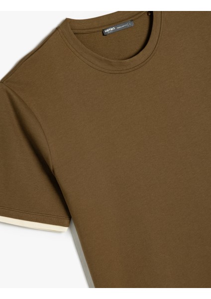 Yeni Sezon Bisiklet Yaka Renk Kontrastlı Regular Fit Pamuklu Tok Kumaş Kısa Kollu Tişört modelleri