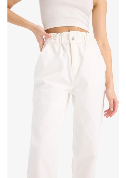 Yeni Sezon Paperbag Gabardin Kumaş Pantolon Cepli Standart Paça fırsatları