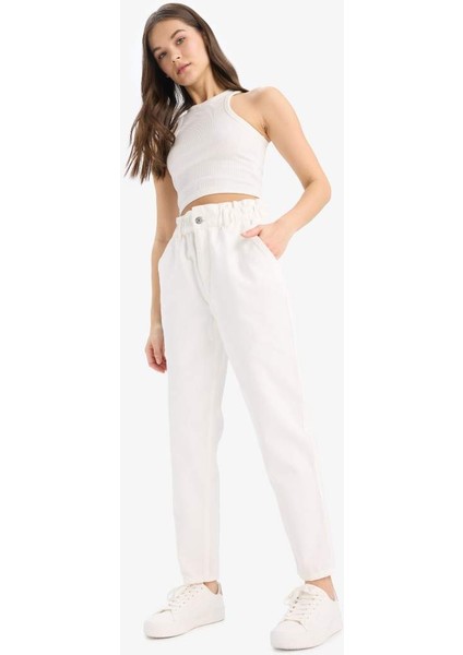 Yeni Sezon Paperbag Gabardin Kumaş Pantolon Cepli Standart Paça