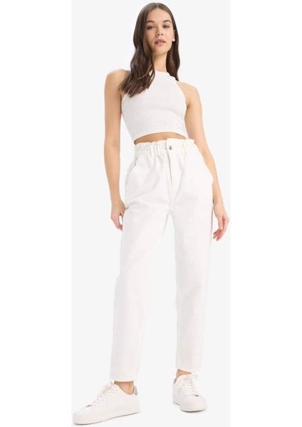 Yeni Sezon Paperbag Gabardin Kumaş Pantolon Cepli Standart Paça