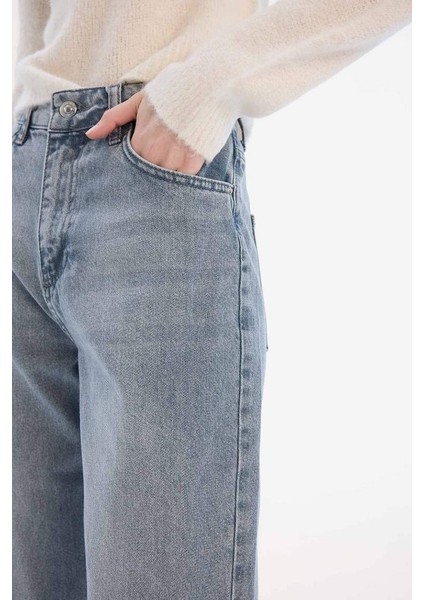 Yeni Sezon Straight Wide Yüksek Bel Uzun Jean Yıkamalı Pantolon