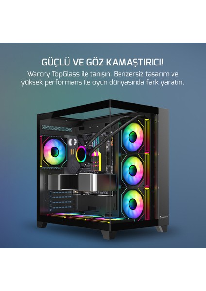 Topglass Siyah 4X120MM Infinity Fan Temperli Cam Kasa