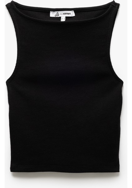 Yeni Sezon Kayık Yaka Kolsuz Kaşkorse Crop Üst