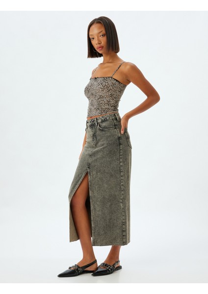 Yeni Sezon Crop Atlet Leopar Fiyonklu Ip Askılı Slim Fit