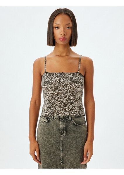 Yeni Sezon Crop Atlet Leopar Fiyonklu Ip Askılı Slim Fit
