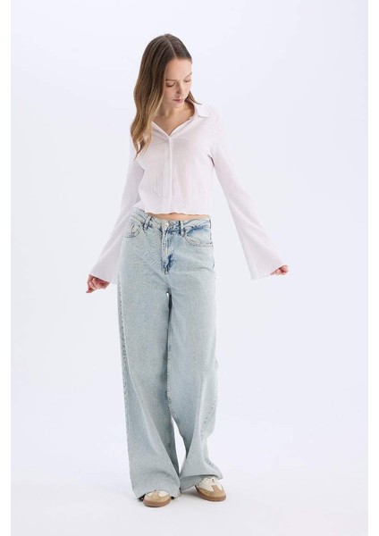 Yeni Sezon coool Fitted Basic Düz Düğmeli Uzun Kollu Crop Beyaz Gömlek