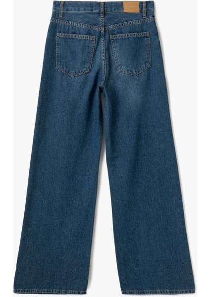 Yeni Sezon Yüksek Bel Düğmeli Geniş Paça Cepli Kot Pantolon - Wide Leg Jeans