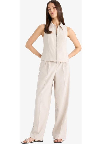 Yeni Sezon Wide Leg Kumaş Palazzo Pantolon Üç Cepli Normal Bel Standart Boy fırsatları