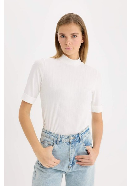 Yeni Sezon regular Fit Yarım Balıkçı Yaka Fitilli Kaşkorse Basic Düz Kısa Kollu Tişört modelleri