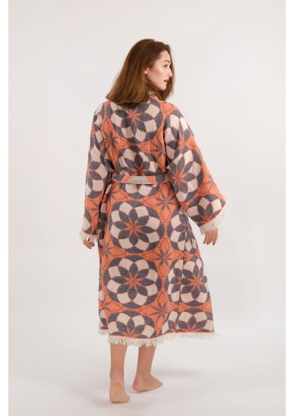Müslin Kimono %100 Pamuklu Mandala Desenli Jakarlı Bornoz Kaftan Sabahlık
