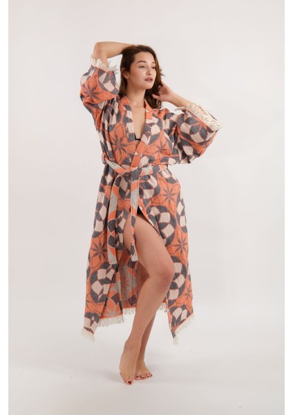 Müslin Kimono %100 Pamuklu Mandala Desenli Jakarlı Bornoz Kaftan Sabahlık modelleri