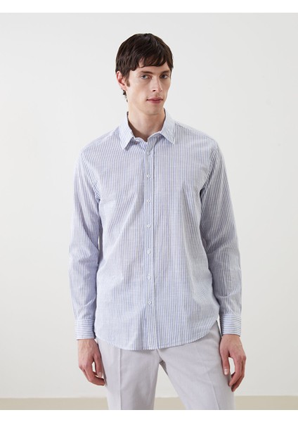 Yeni Sezon Slim Fit Uzun Kollu Cizgili Poplin Erkek Gomlek - S5BQ22Z8