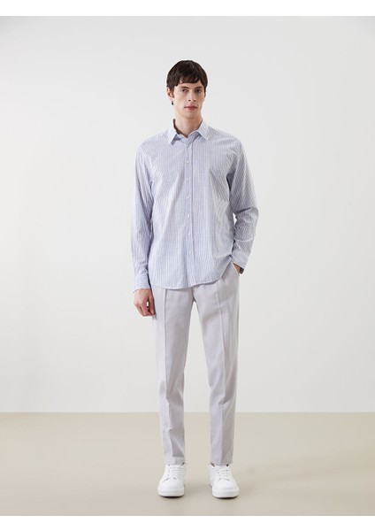 Yeni Sezon Slim Fit Uzun Kollu Cizgili Poplin Erkek Gomlek - S5BQ22Z8