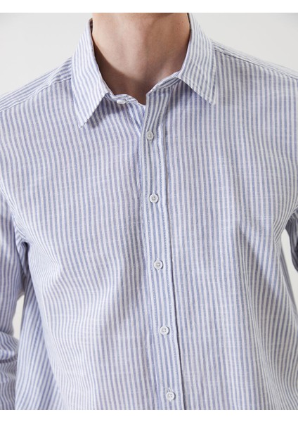 Yeni Sezon Slim Fit Uzun Kollu Cizgili Poplin Erkek Gomlek - S5BQ22Z8