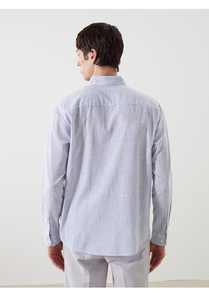 Yeni Sezon Slim Fit Uzun Kollu Cizgili Poplin Erkek Gomlek - S5BQ22Z8