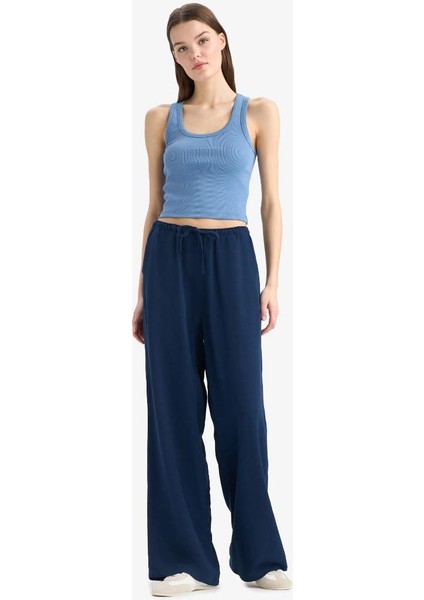 Yeni Sezon Keten Karışımlı Palazzo Pantolon Wide Leg Geniş Bol Paça Üç Cepli Normal Bel Basic Düz Standart Boy modelleri