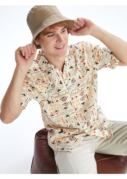 Yeni Sezon Regular Fit Kisa Kollu Desenli Poplin Erkek Gomlek - S57593Z8