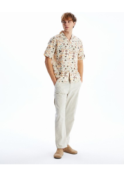 Yeni Sezon Regular Fit Kisa Kollu Desenli Poplin Erkek Gomlek - S57593Z8
